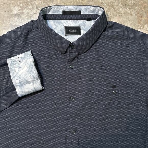 7 Diamonds Shirt Mens XL Blue 4 Way Stretch Long Sleeve Break My Heart Woven - Picture 1 of 9